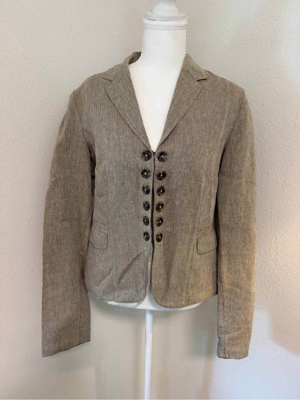 United Colors Of Benetton Taupe Linen-Blend Double-Button Blazer